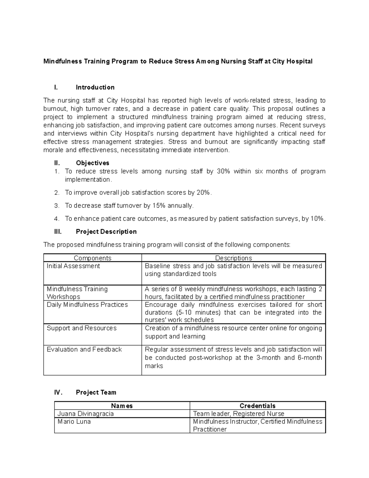 Mindfulness Training Program Proposal for Nursing Staff at City ...