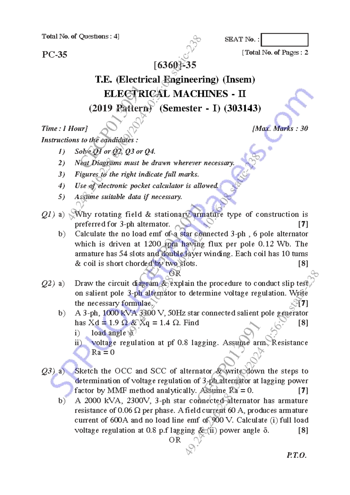 Electrical Machines II (303143) Insem Exam Notes - Sem 5, Oct 2024 ...