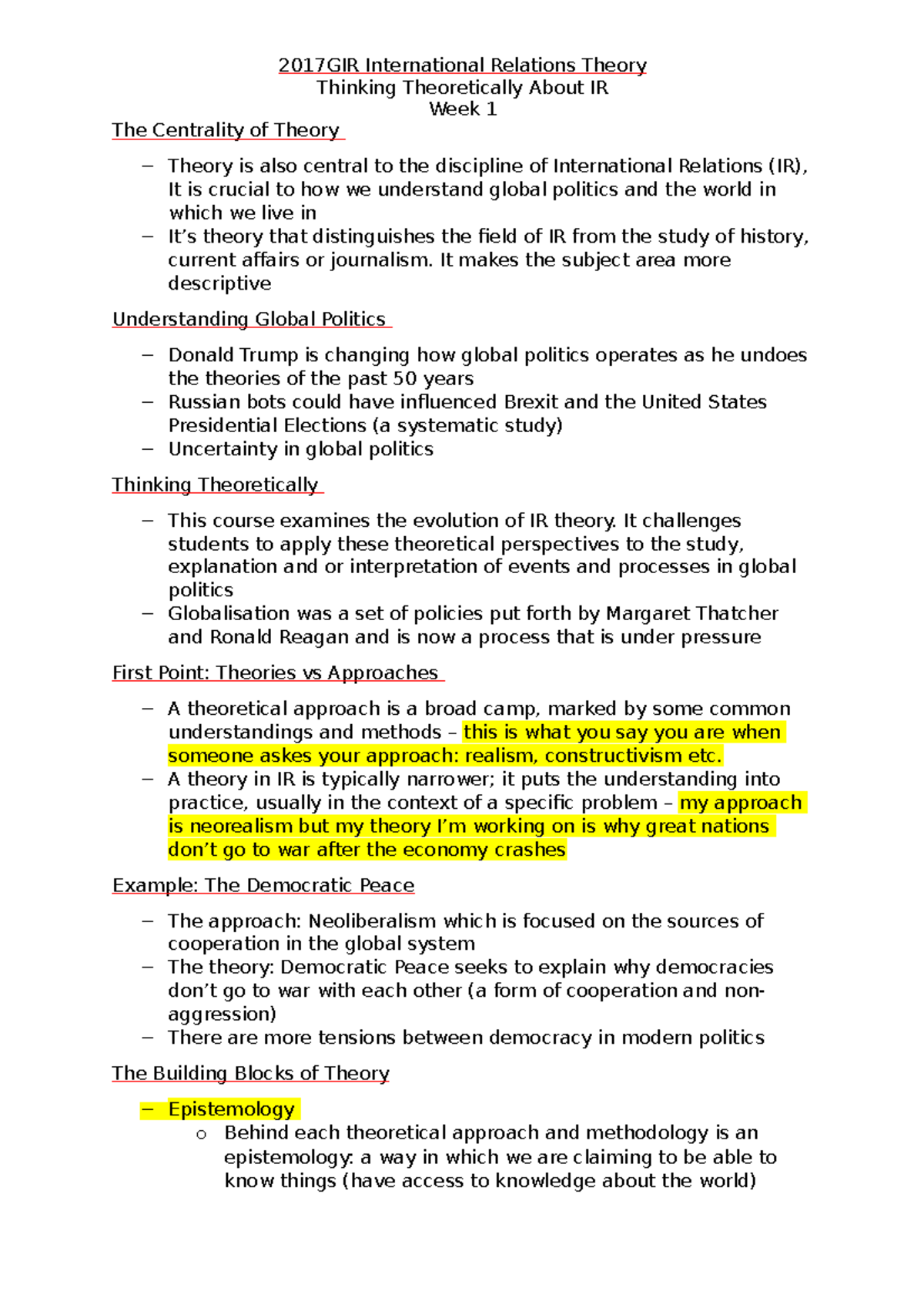 2017 GIR Week 1, Lecture 1 - 2017GIR International Relations Theory ...