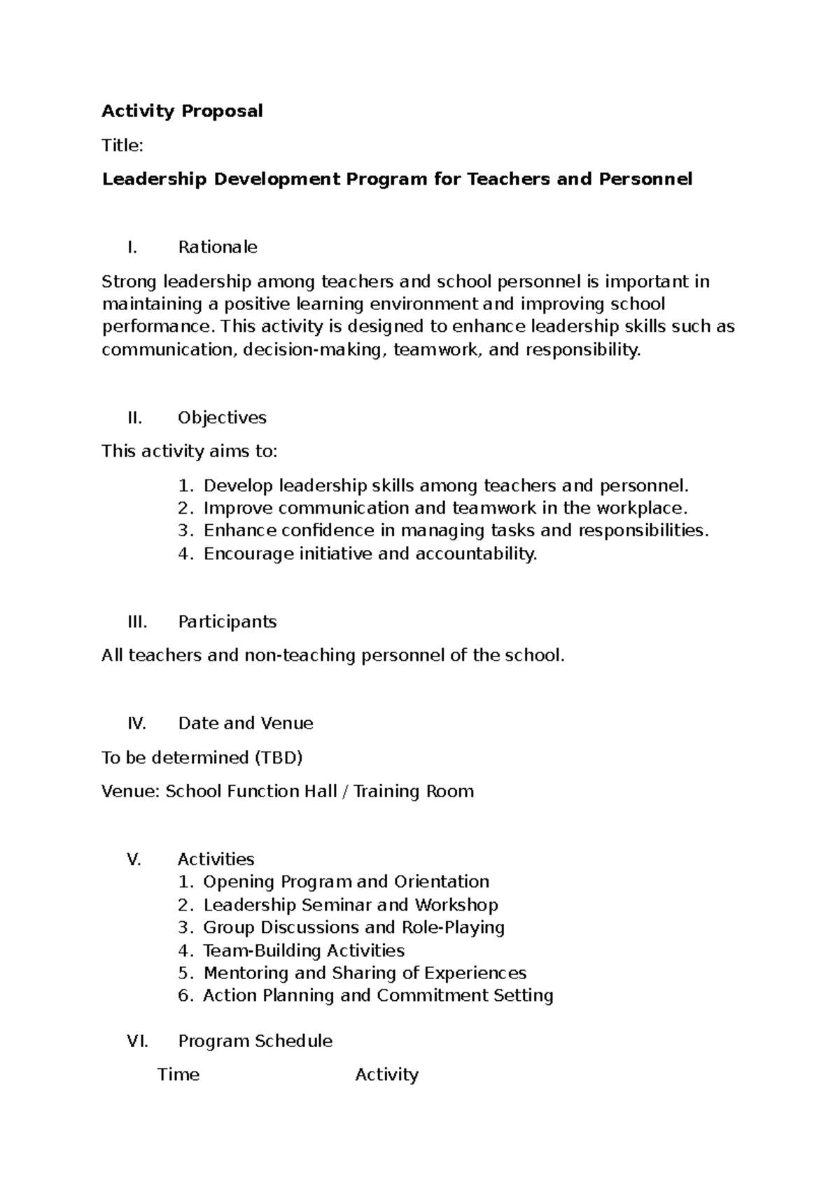 Leadership Development Program Proposal for Teachers 212 - Studocu