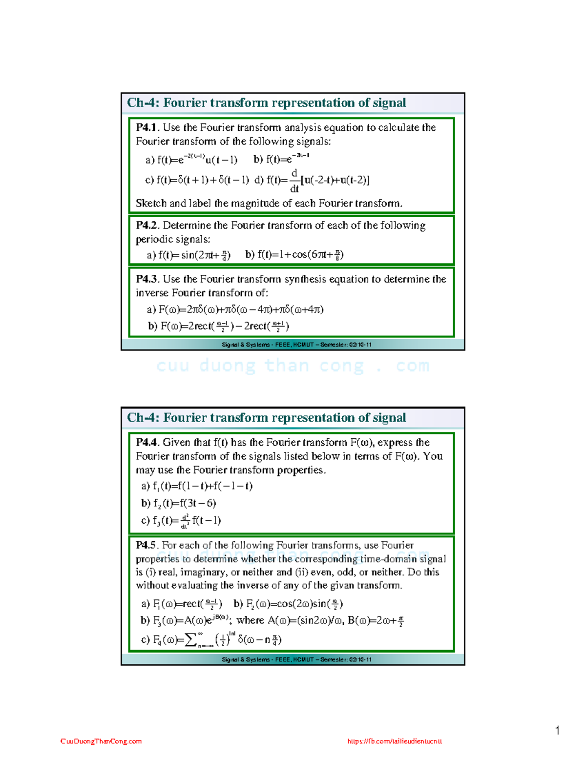Fourier Transform Analysis and Applications in Signal Systems HCMUT ...