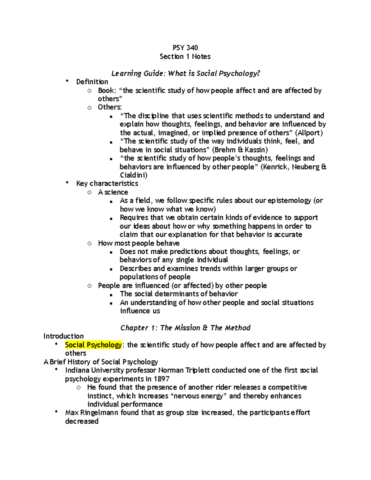 PSY 340 Final Exam Study Guide: Key Concepts in Social Psychology - Studocu