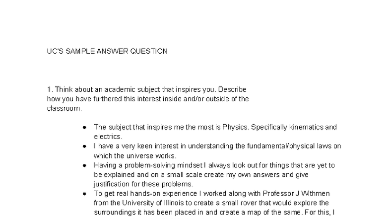 UC's Sample Answer: Inspiring Physics Journey & Community Impact - Studocu