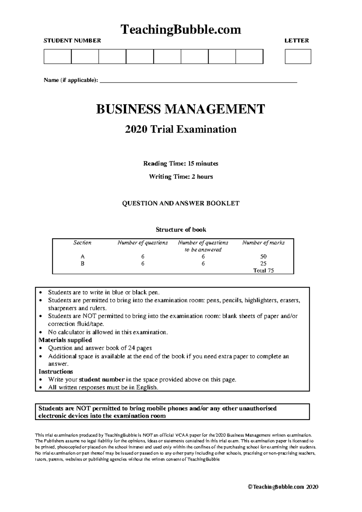 Teaching Bubble Trial Exam 2020 - Business Management - TeachingBubble ...