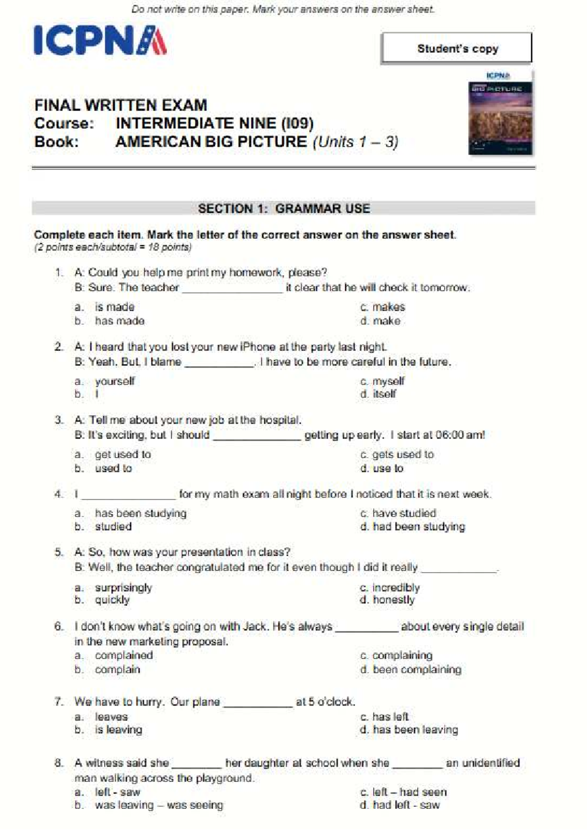 ICPN 109 BIO PICTURE FINAL WRITTEN EXAM Study Guide - Studocu