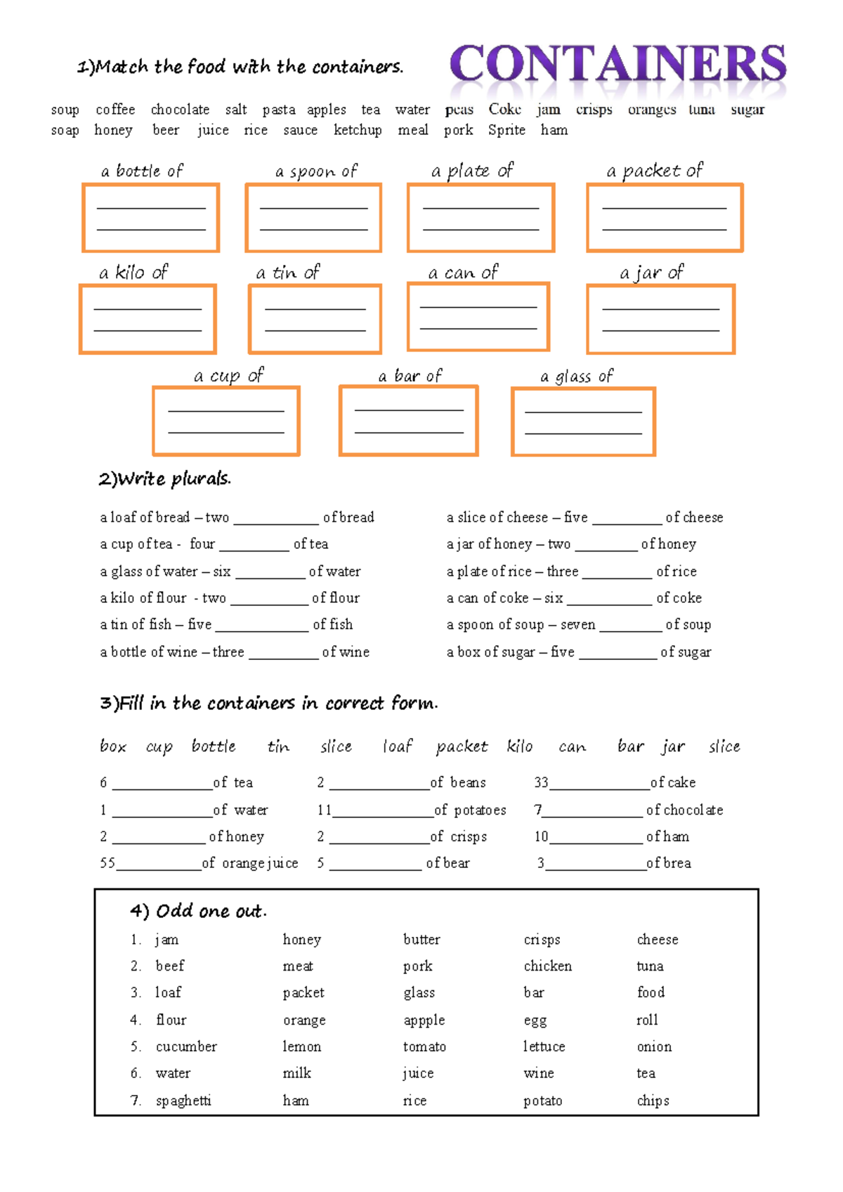 Containers Grammar Exercises - Language Practice - Studocu
