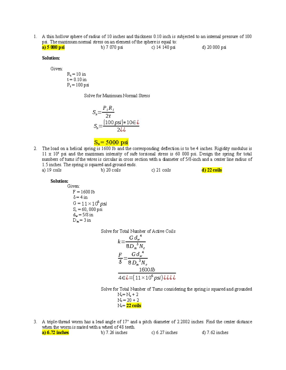 ME 15-17 - Practice Problems on Maximum Normal Stress & Spring Design ...