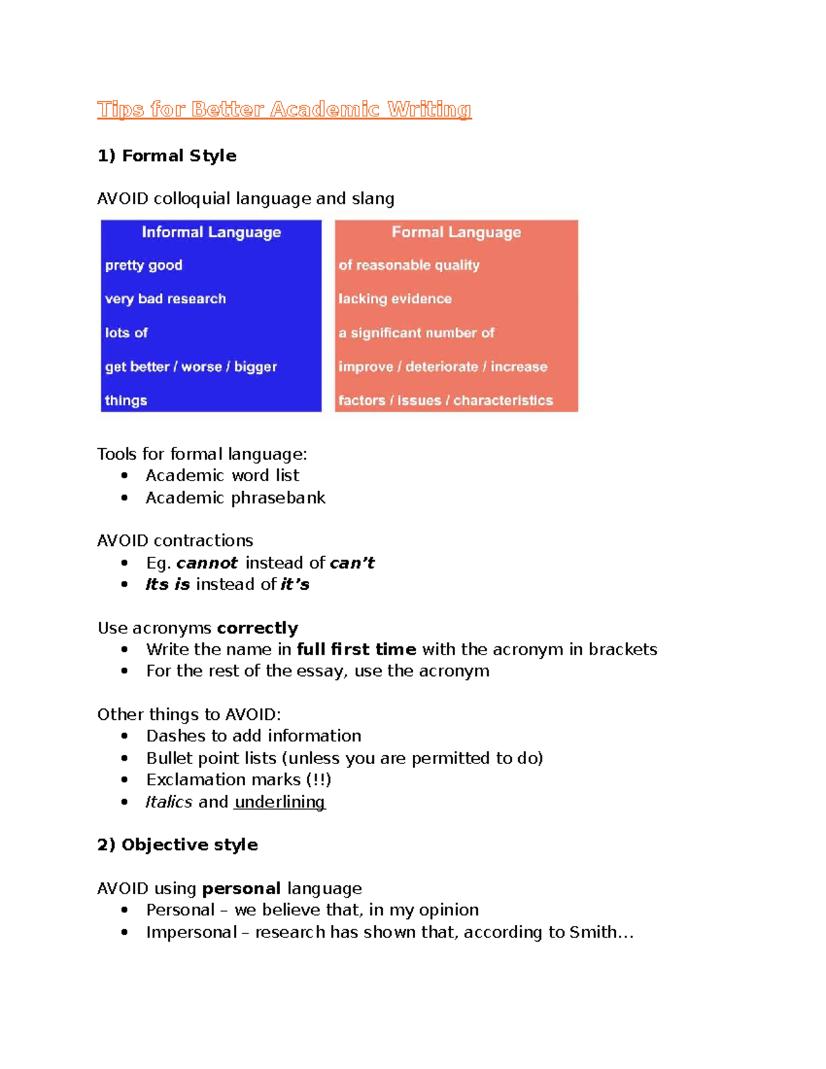 Academic Writing Tips: Enhancing Formal and Objective Style - Studocu