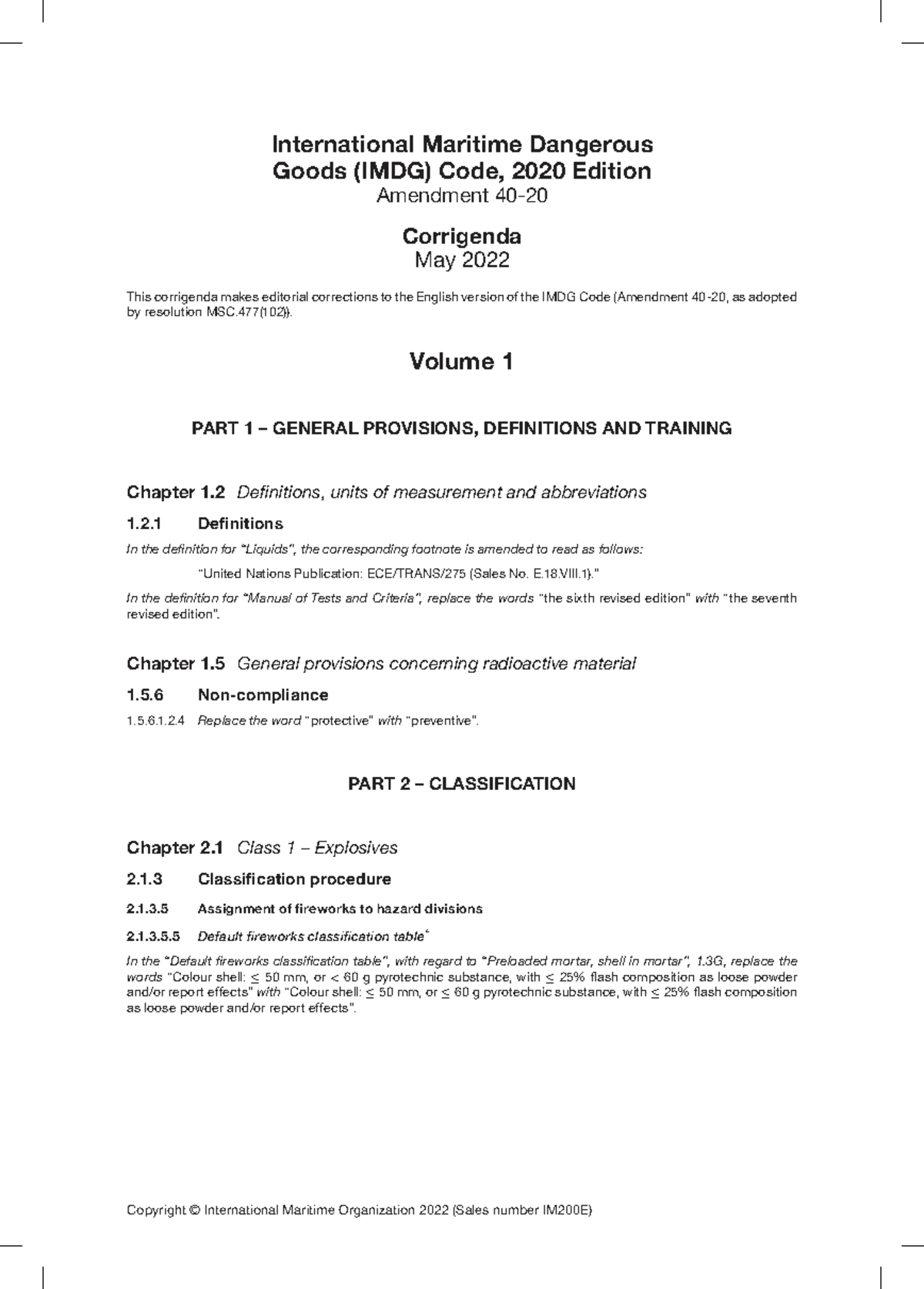 IMDG Code 2020 Edition - Comprehensive Overview and Amendments - Studocu