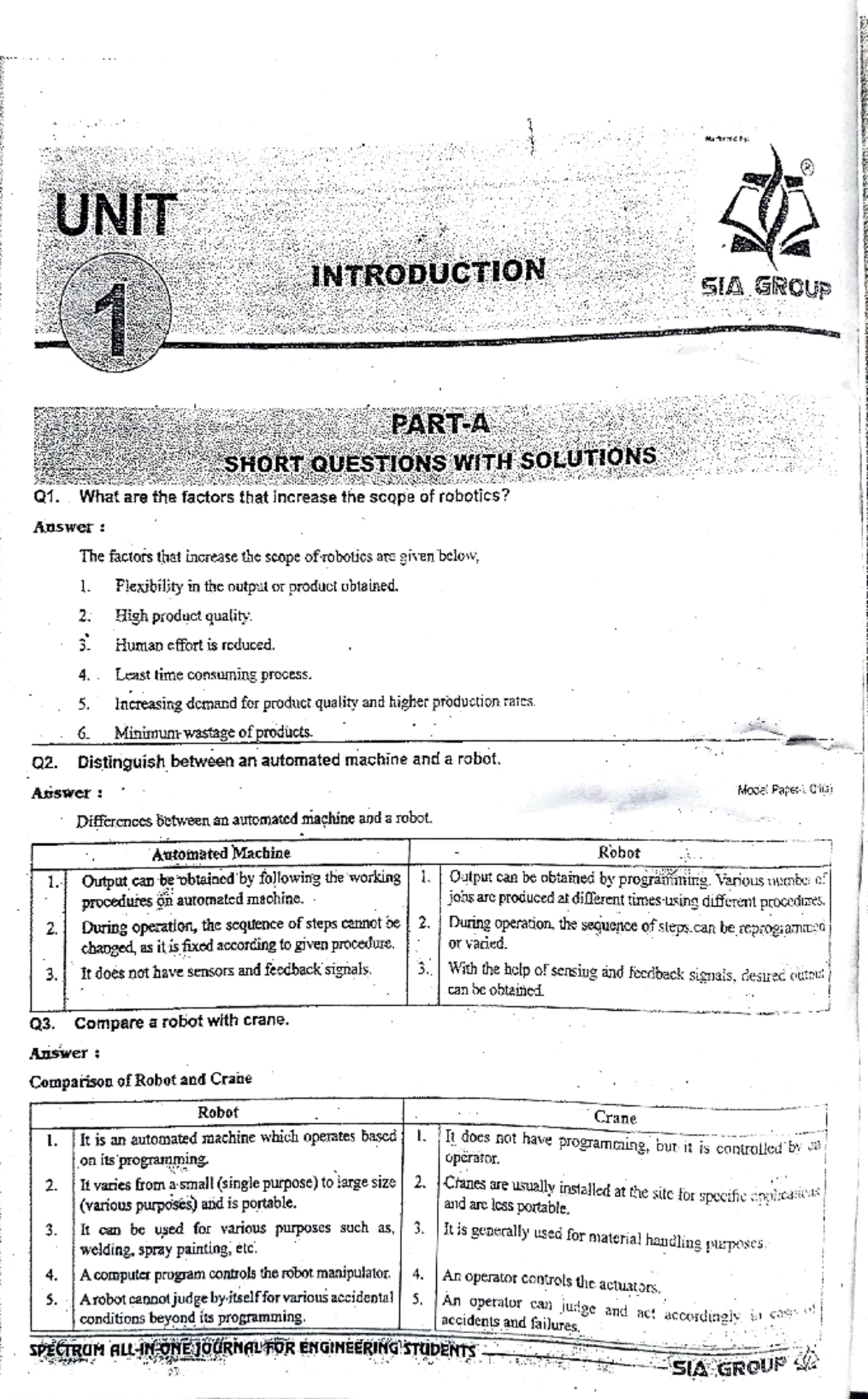 Industrial Robotics R16 - Unit 1: Key Concepts & Comparisons - Studocu