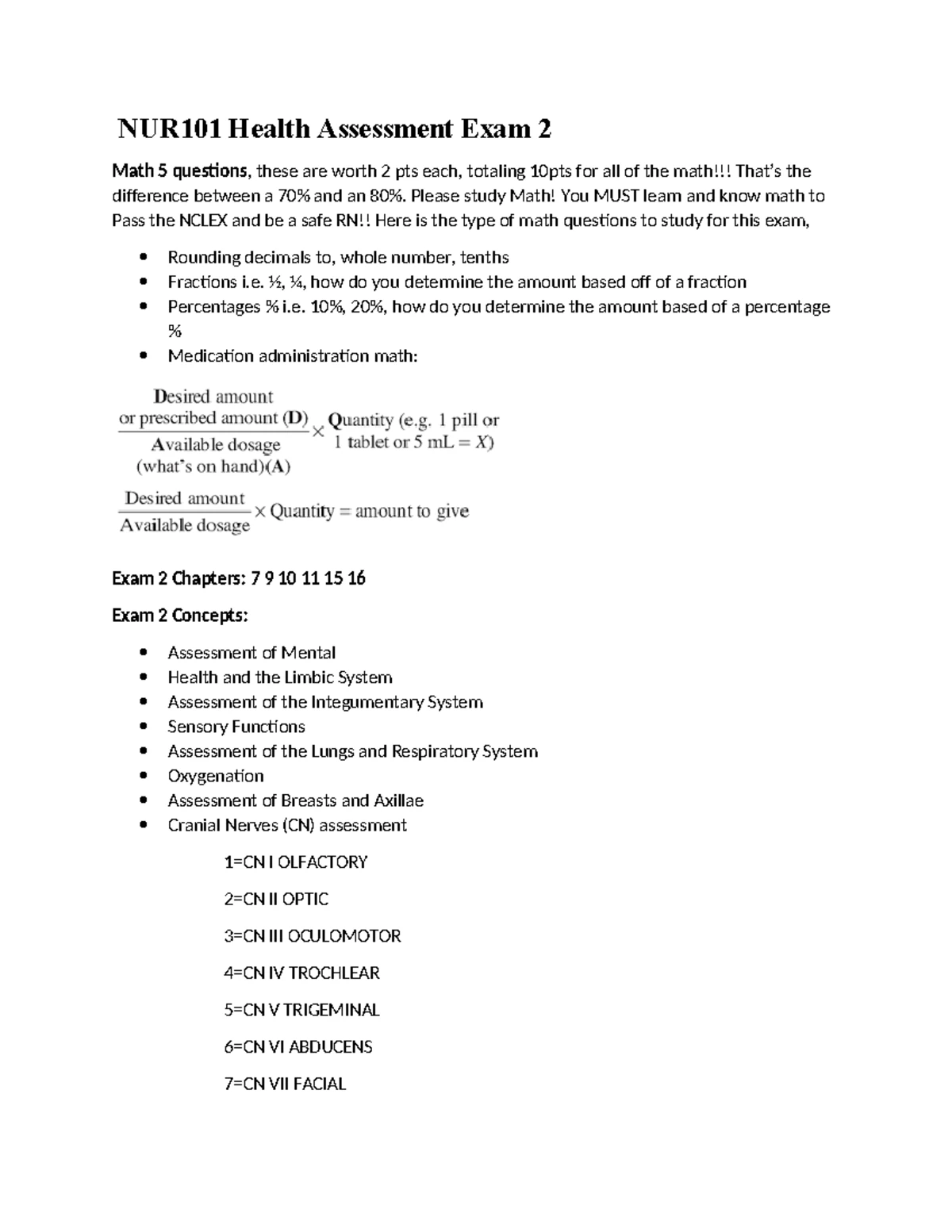 NUR101 Health Assessment Exam 2: Key Study Topics & Practice Qs - Studocu