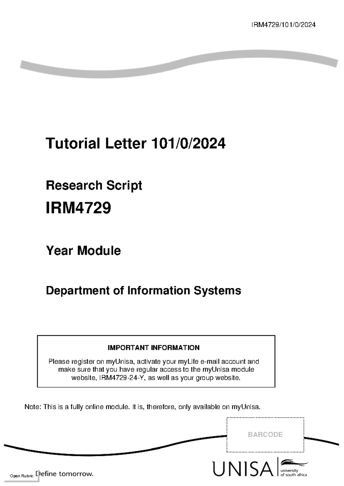 IRM4729 TUT 2024 - Comprehensive Guide to the Research Script - Studocu