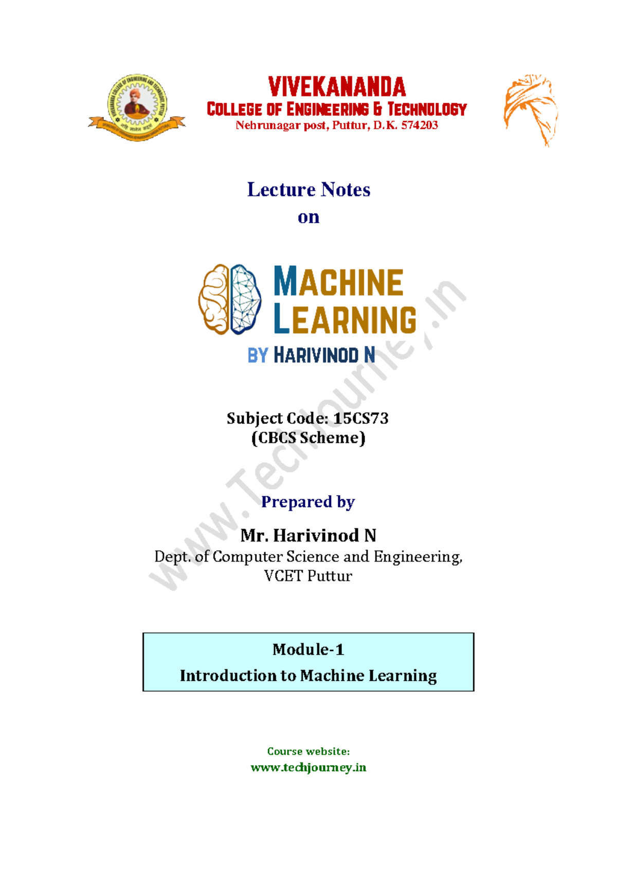 Machine Learning Notes - Introduction to ML Concepts (15CS) - Studocu