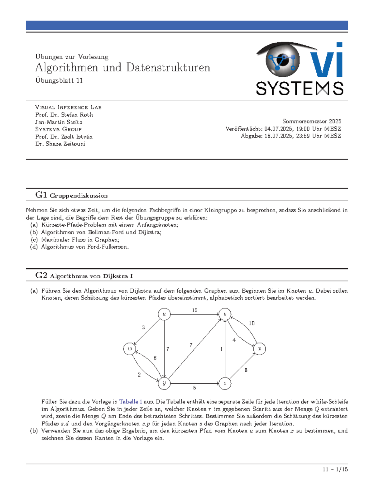Übungsblatt 11: Algorithmen und Datenstrukturen - Visual Inference Lab ...