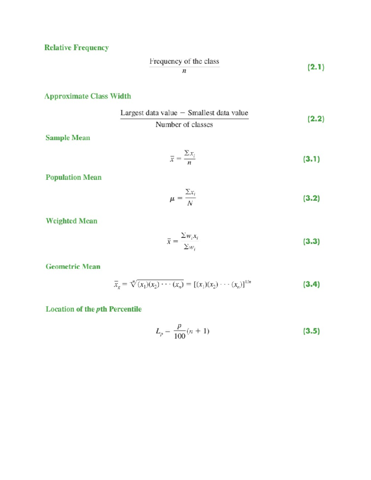 Key Formulas for Statistics - Understanding Frequencies & Means - Studocu