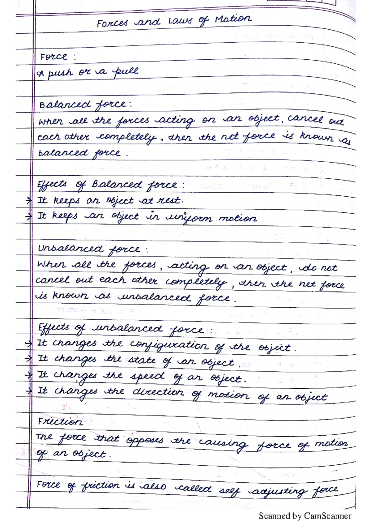 IX Force and Laws of motion notes - Forces and Laws of Motion Force: A ...
