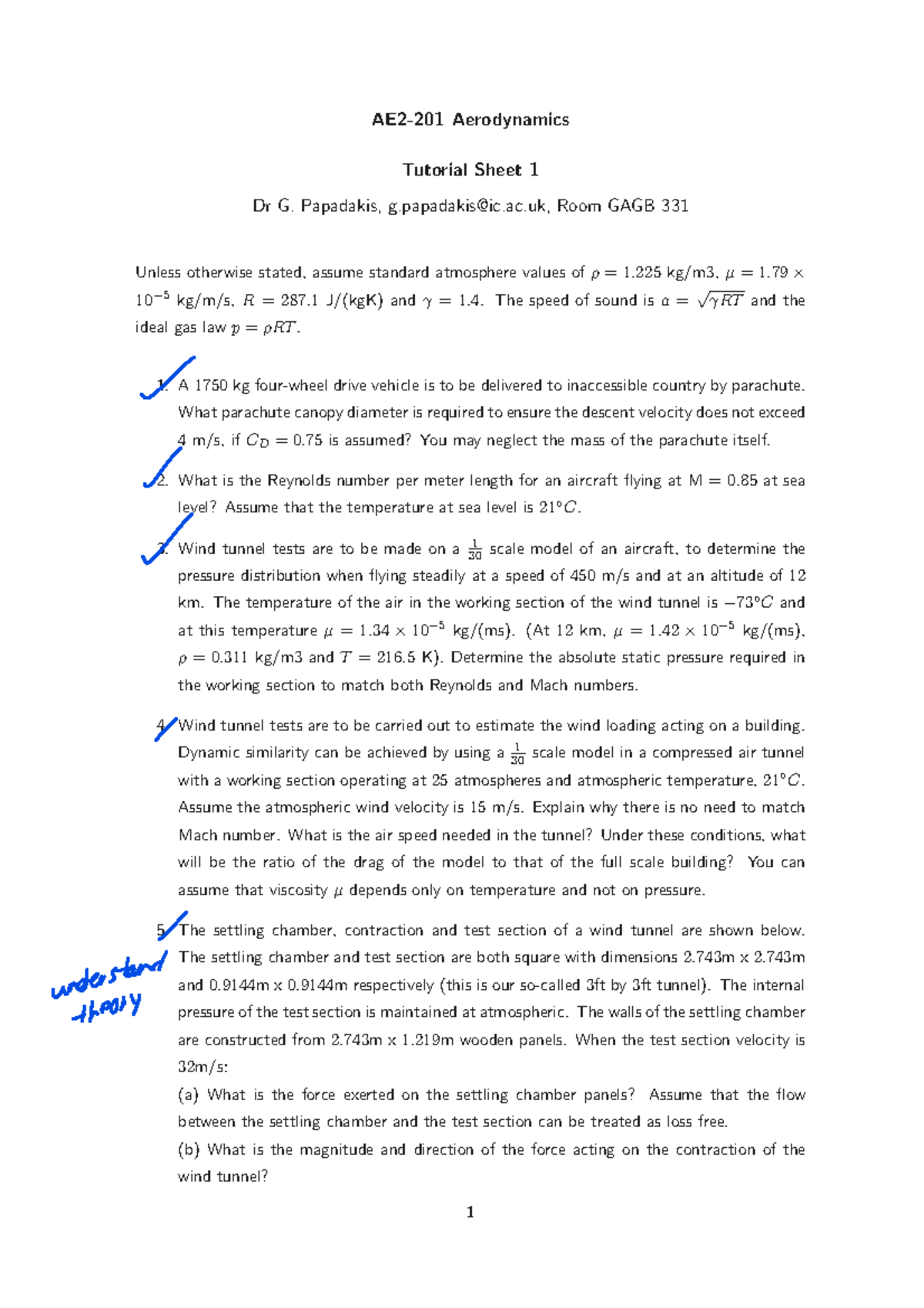 AE2-201 Aerodynamics Tutorial 1 - Problem Solving and Theory - Studocu