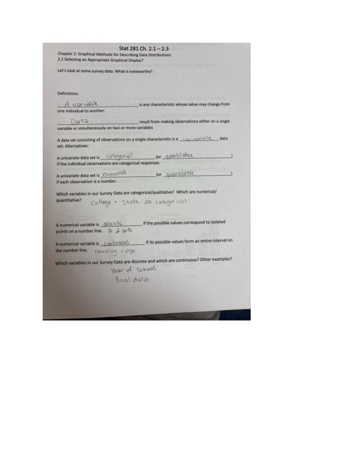 Stats Note Guide Week 2: Stat 281 Ch. 2.3 Graphical Methods for Data ...