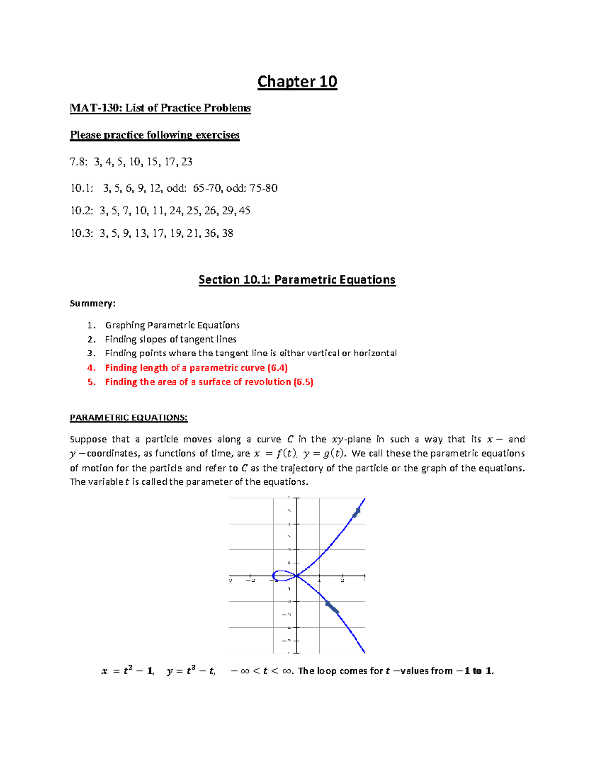 MAT-130 Chapter 10 Practice Problems and Summary Notes - Studocu