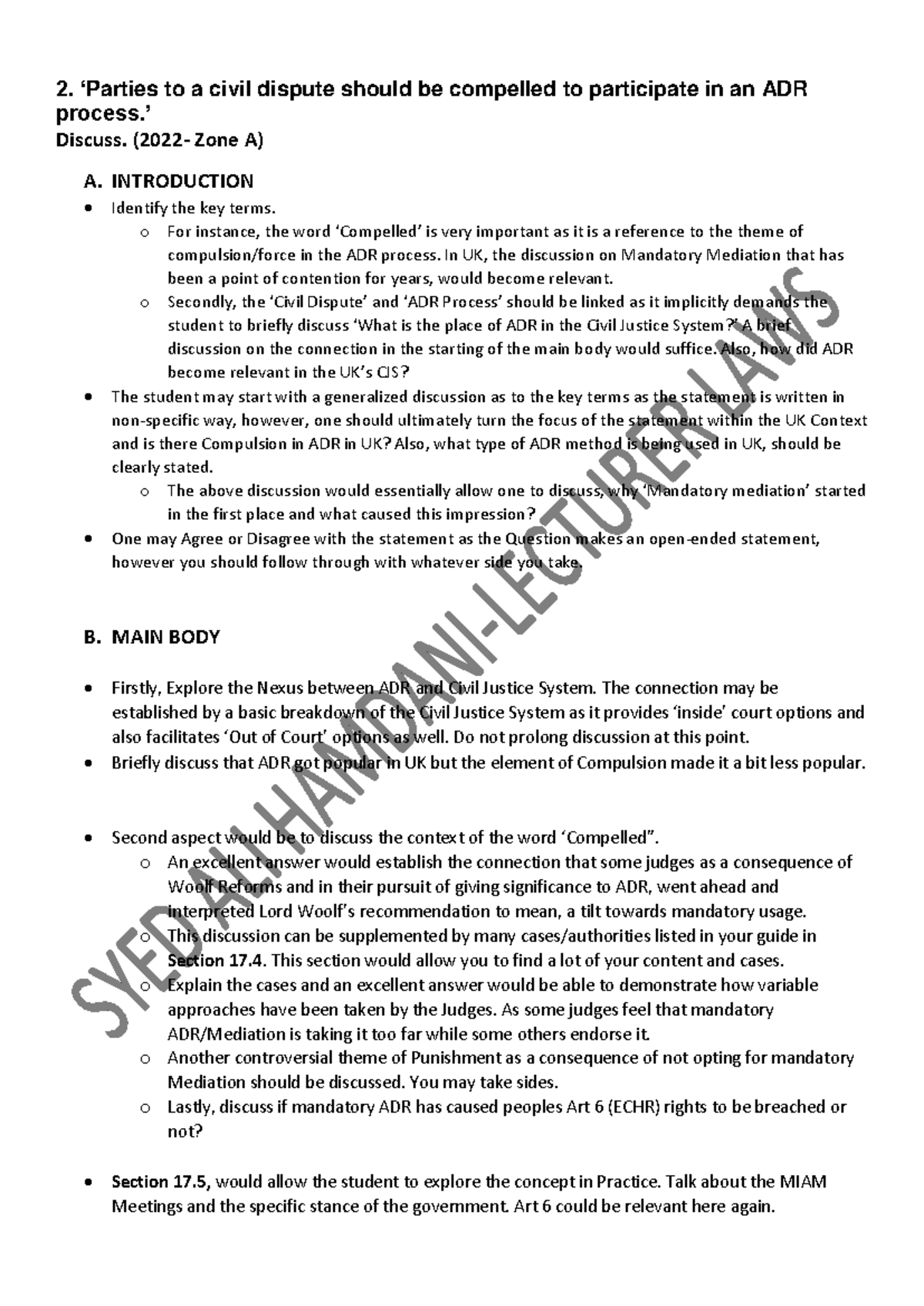 ADR Answer Scheme lsm sir ali - 2. ‘Parties to a civil dispute should ...