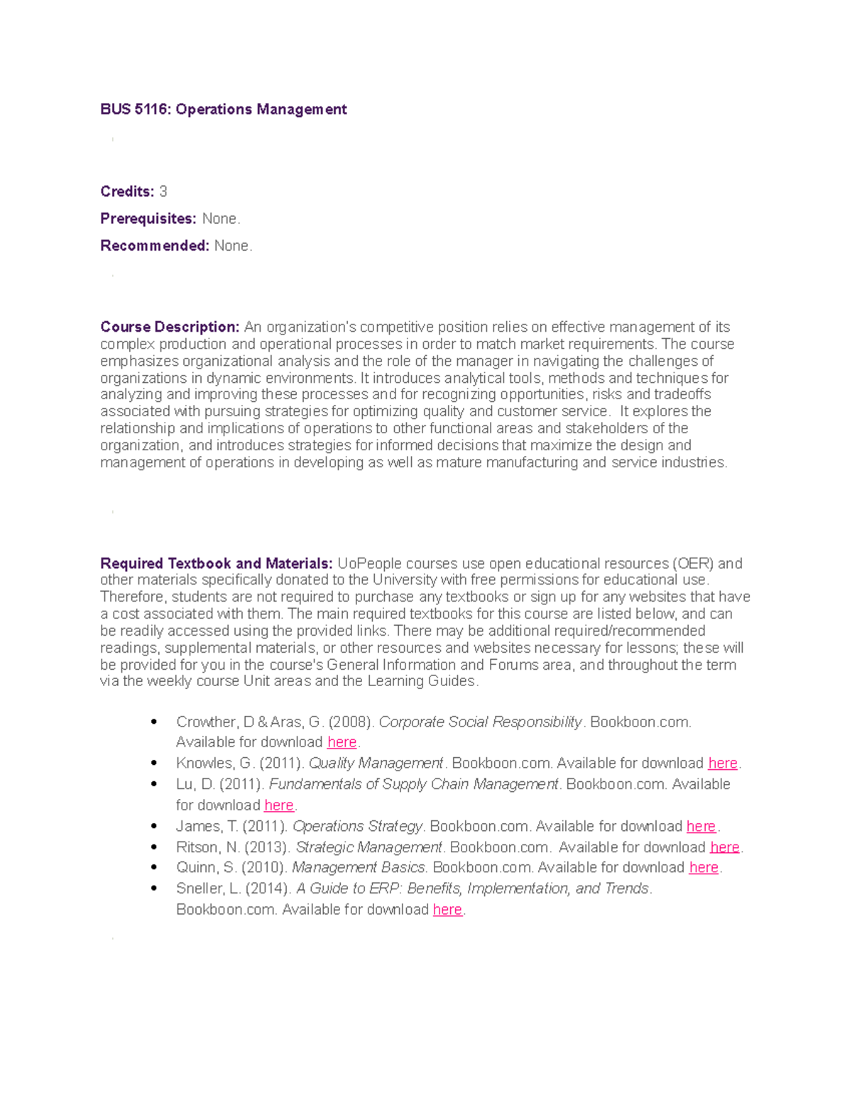 BUS 5116 Operations Management Syllabus and Course Overview - Studocu