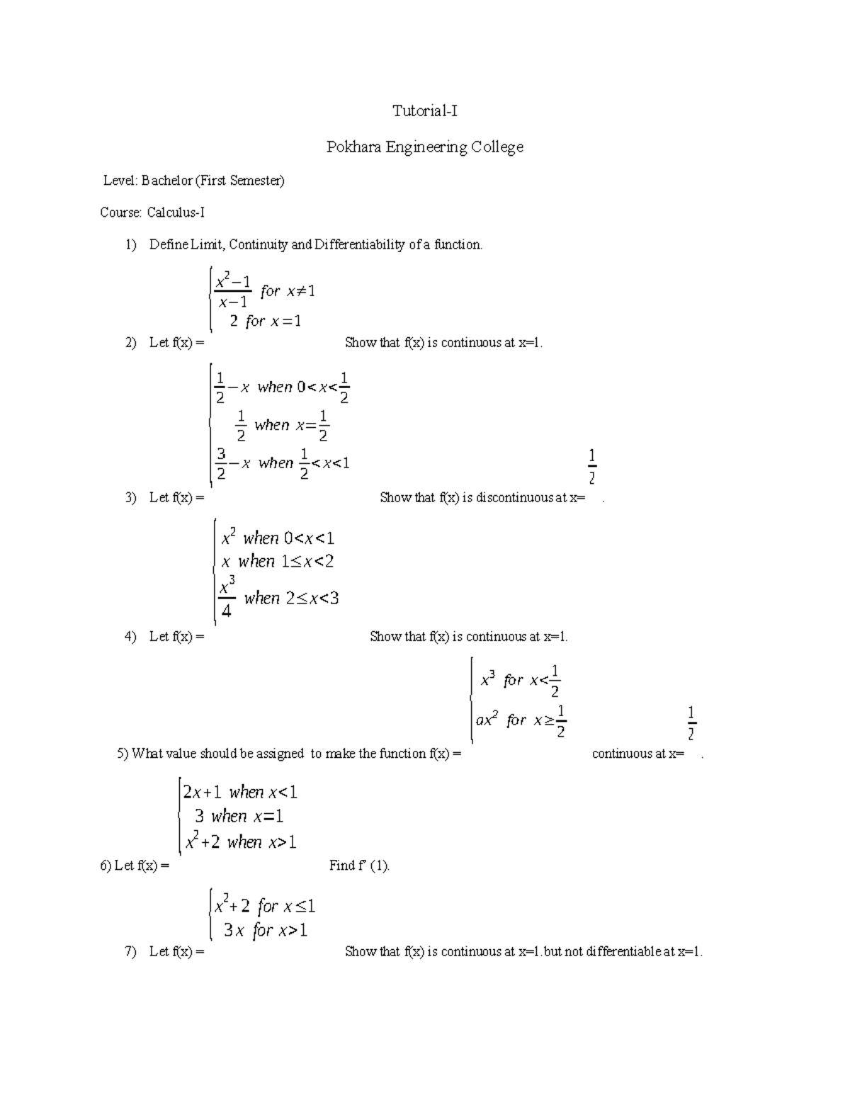 Calculus II Tutorial: Limit, Continuity, and Differentiability Concepts ...