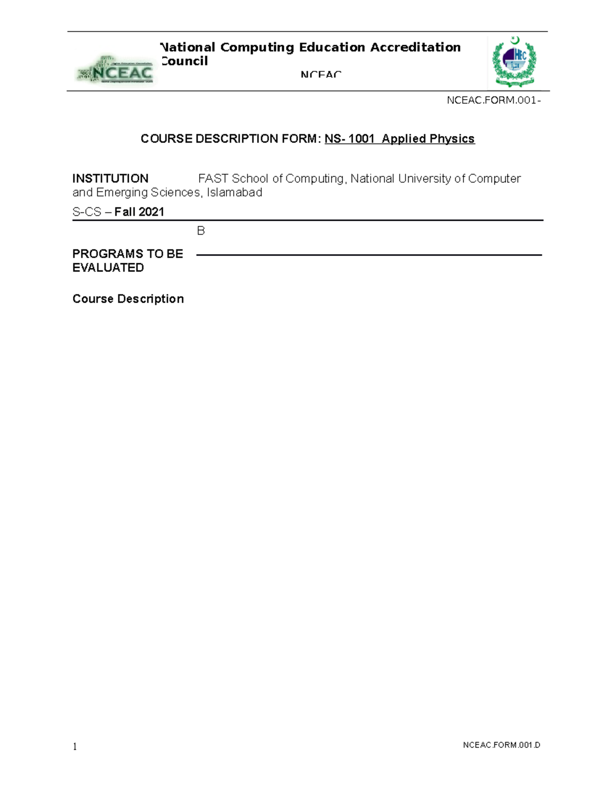 NS 1001 Applied Physics Course Description and Overview - Fall 2021 ...