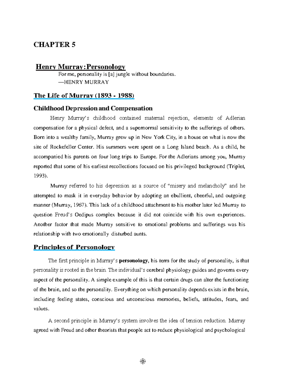 Chapter 5: Insights into Murray's Personology Framework - Studocu