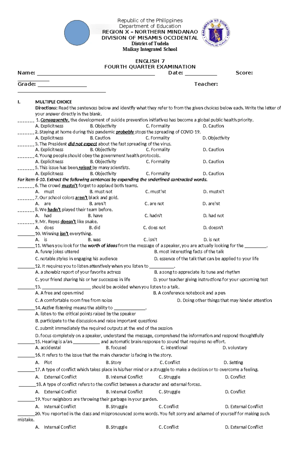 TLE 9 Q4 Periodical Assessment & Answer Key - TOS G9 - Studocu