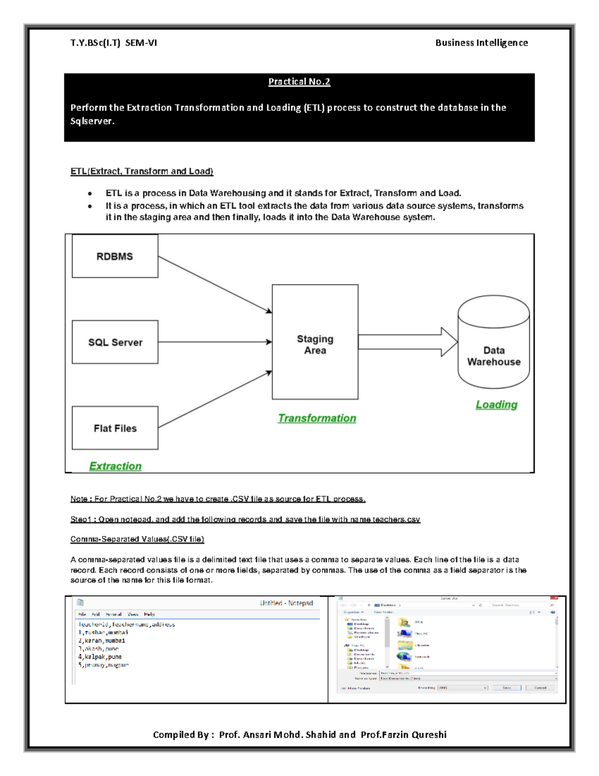 BI Practical No 2: ETL Process using SQL Server Techniques - Studocu