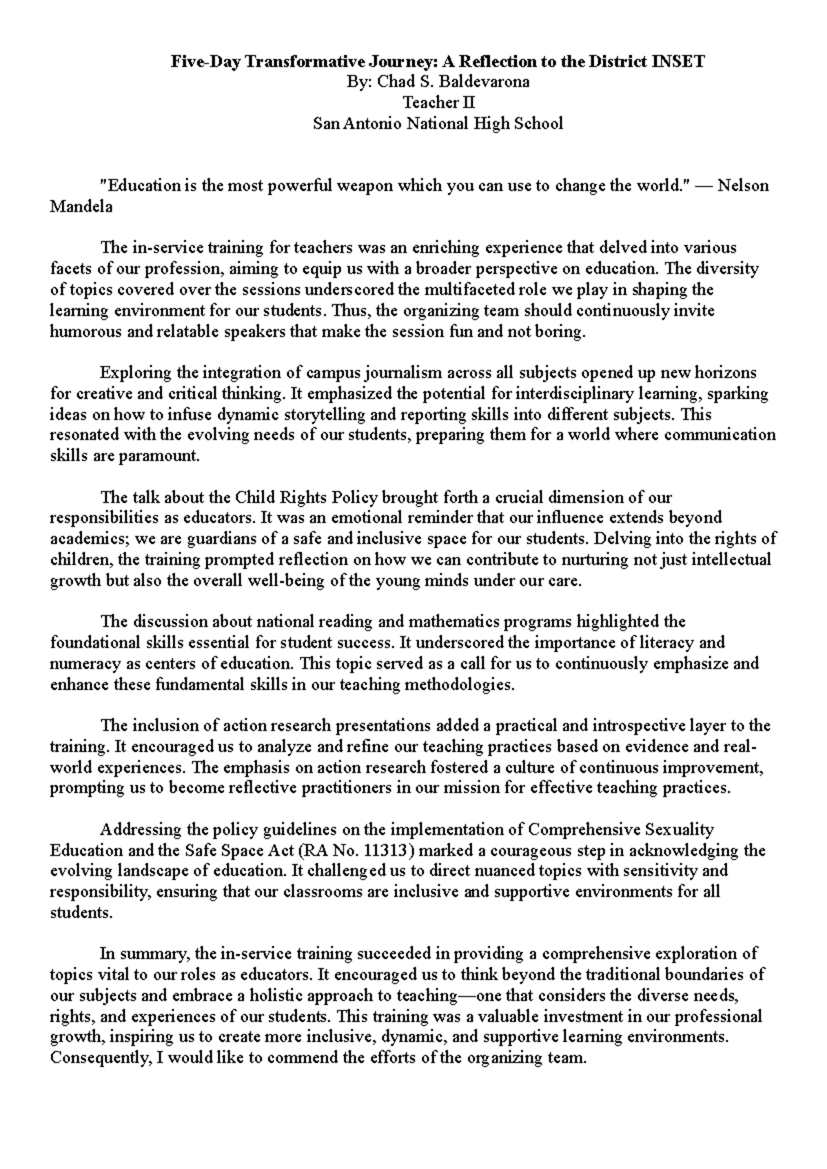 Inset reflection - Five-Day Transformative Journey: A Reflection to the ...