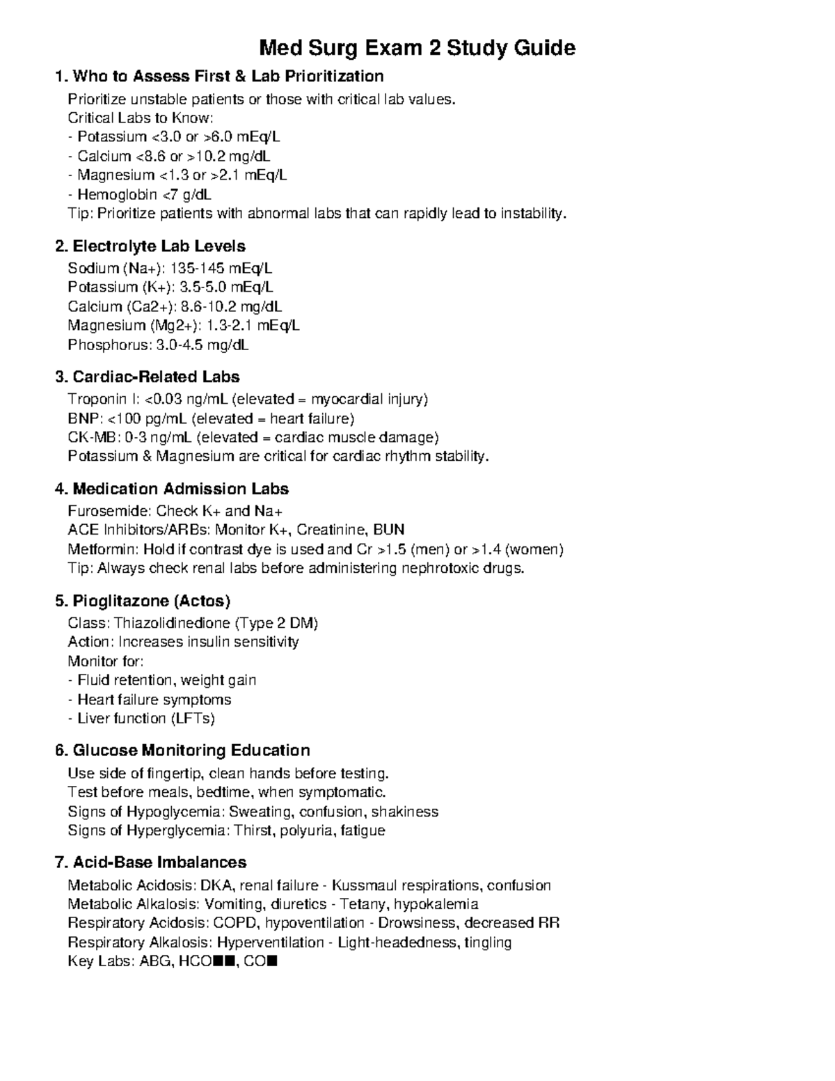 Med Surg Exam 2 Study Guide: Lab Prioritization & Key Concepts - Studocu