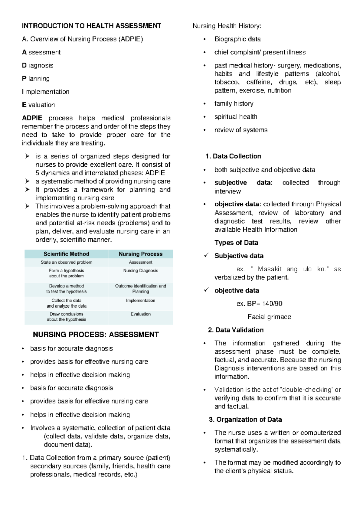 Introduction to Health Assessment (NUR 101) - Nursing Process Overview ...