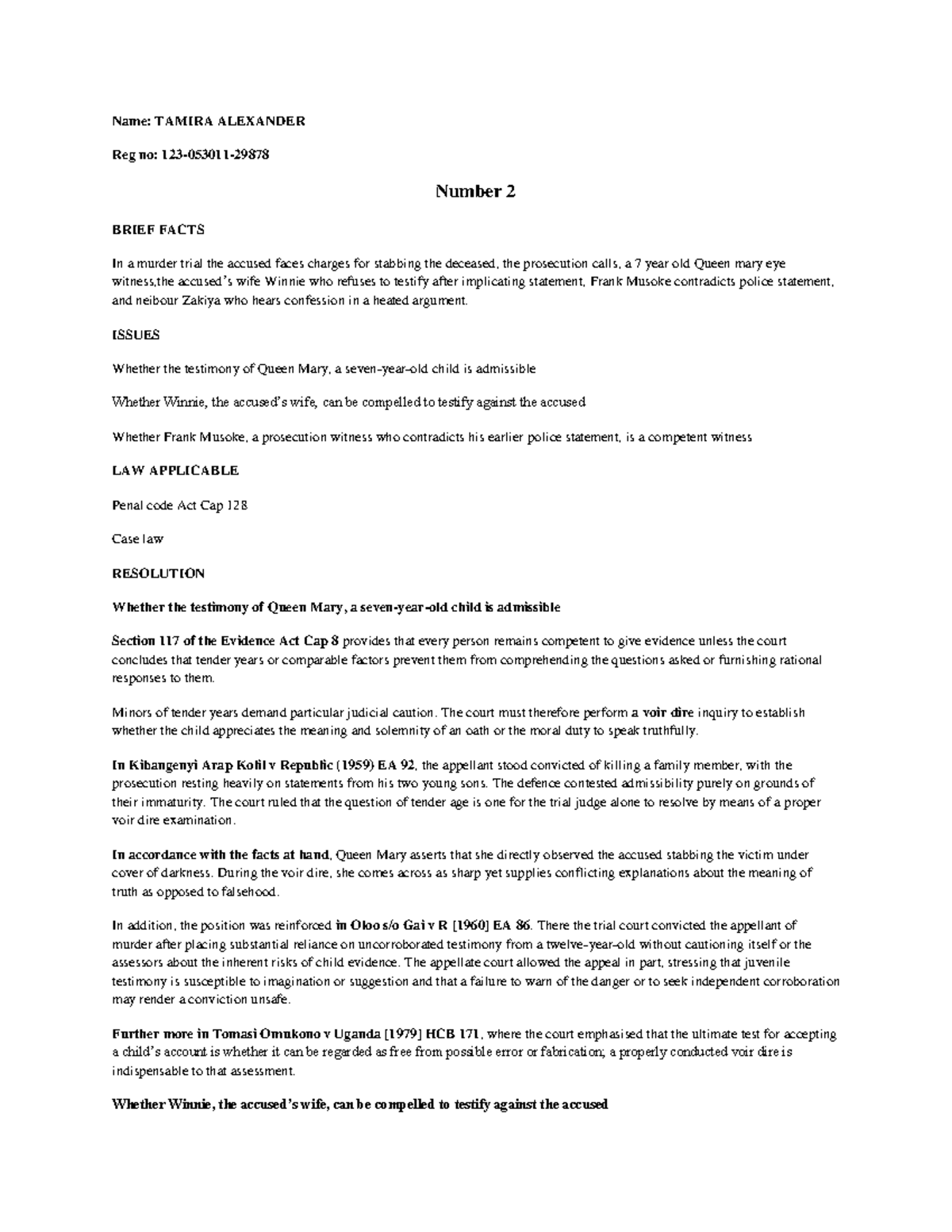 Evidence Witnesses in Murder Trial: Key Issues & Admissibility Analysis ...
