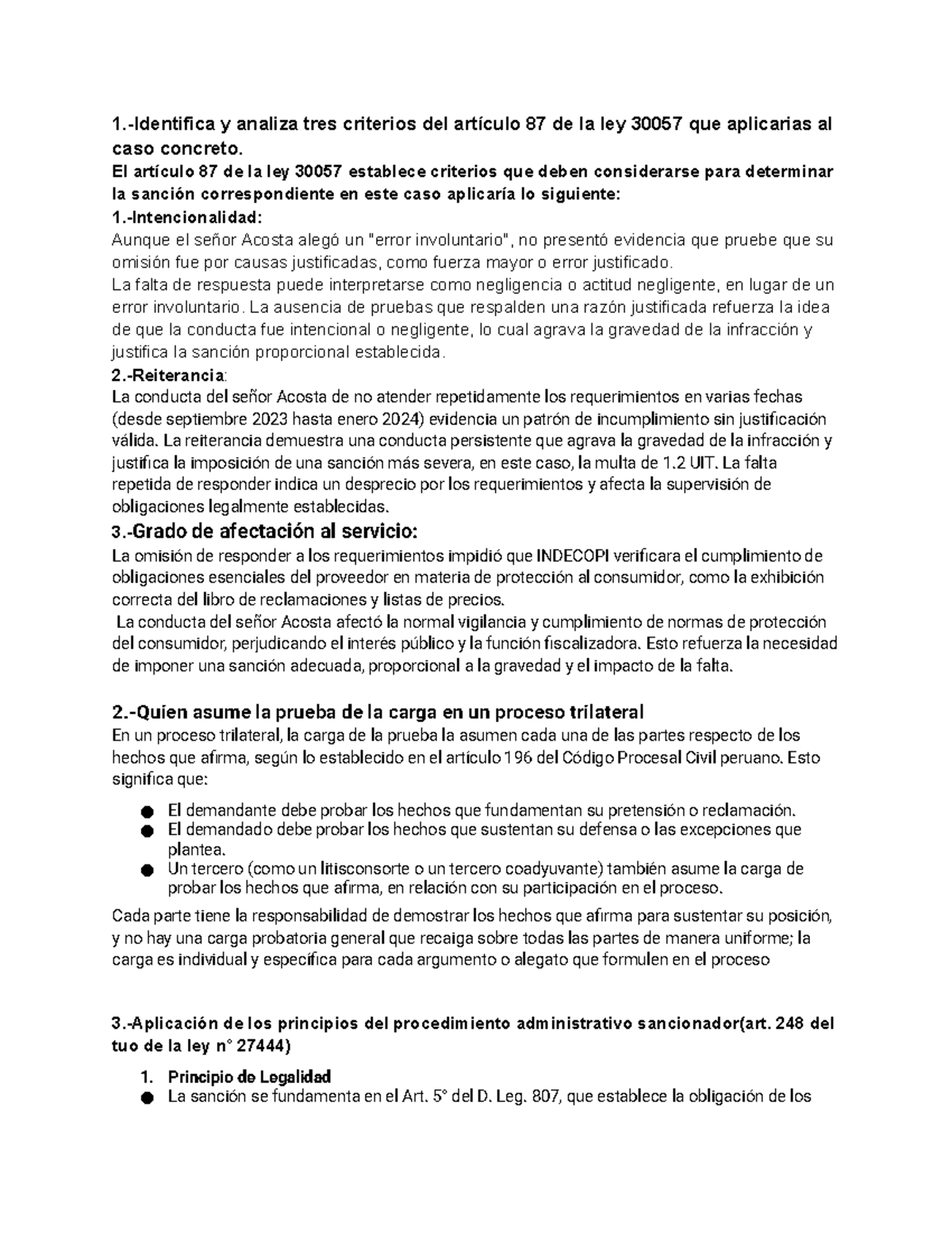 Análisis de Criterios del Art. 87 de la Ley 30057 en Casos Concretos ...