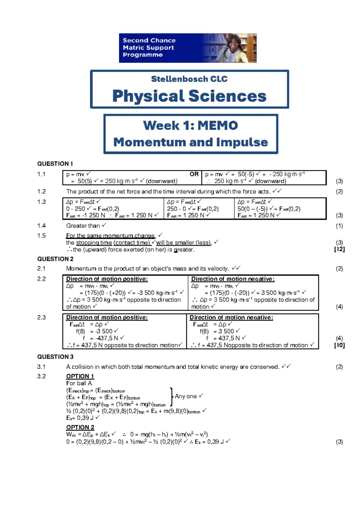 P1 Memo: Momentum and Impulse Study Guide - Studocu