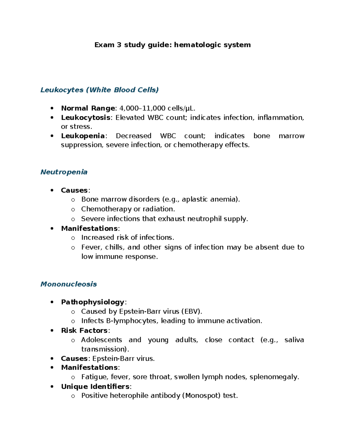 Exam 3 study guide hematologic cardiovascularsystem - Exam 3 study ...