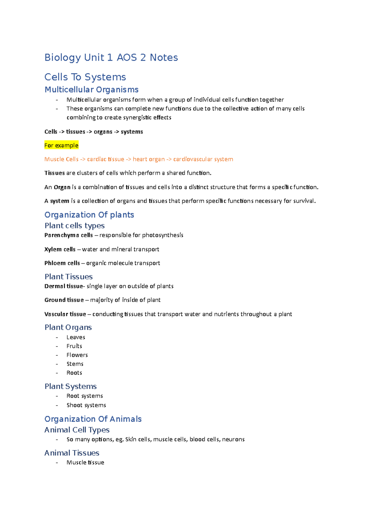 Biology Unit 1 AOS 2 Study Notes: Regulation & Maintenance of Systems ...