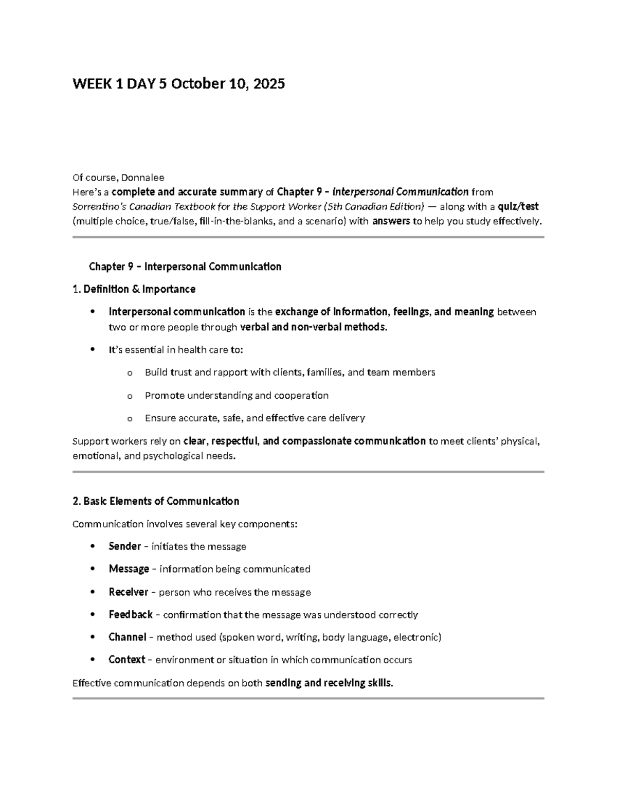 Chapter 9 Summary & Quiz: Interpersonal Communication (SW 101) - Studocu