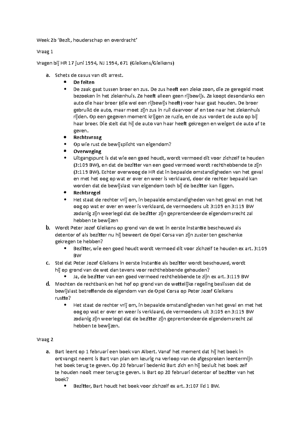 Burgerlijk Recht 1 - Week 2B: Bezit, Houderschap en Overdracht Theorie ...