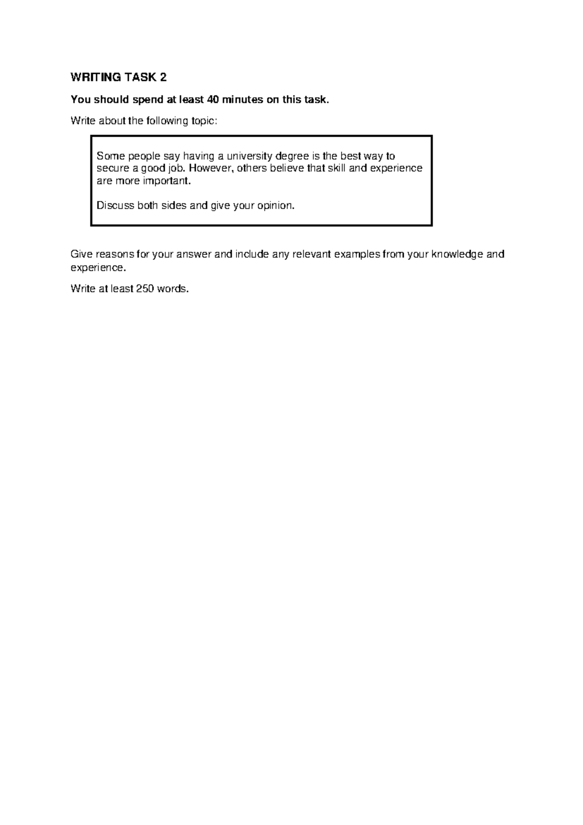 IELTS Writing Task 2: Degree vs. Skills Debate - Studocu