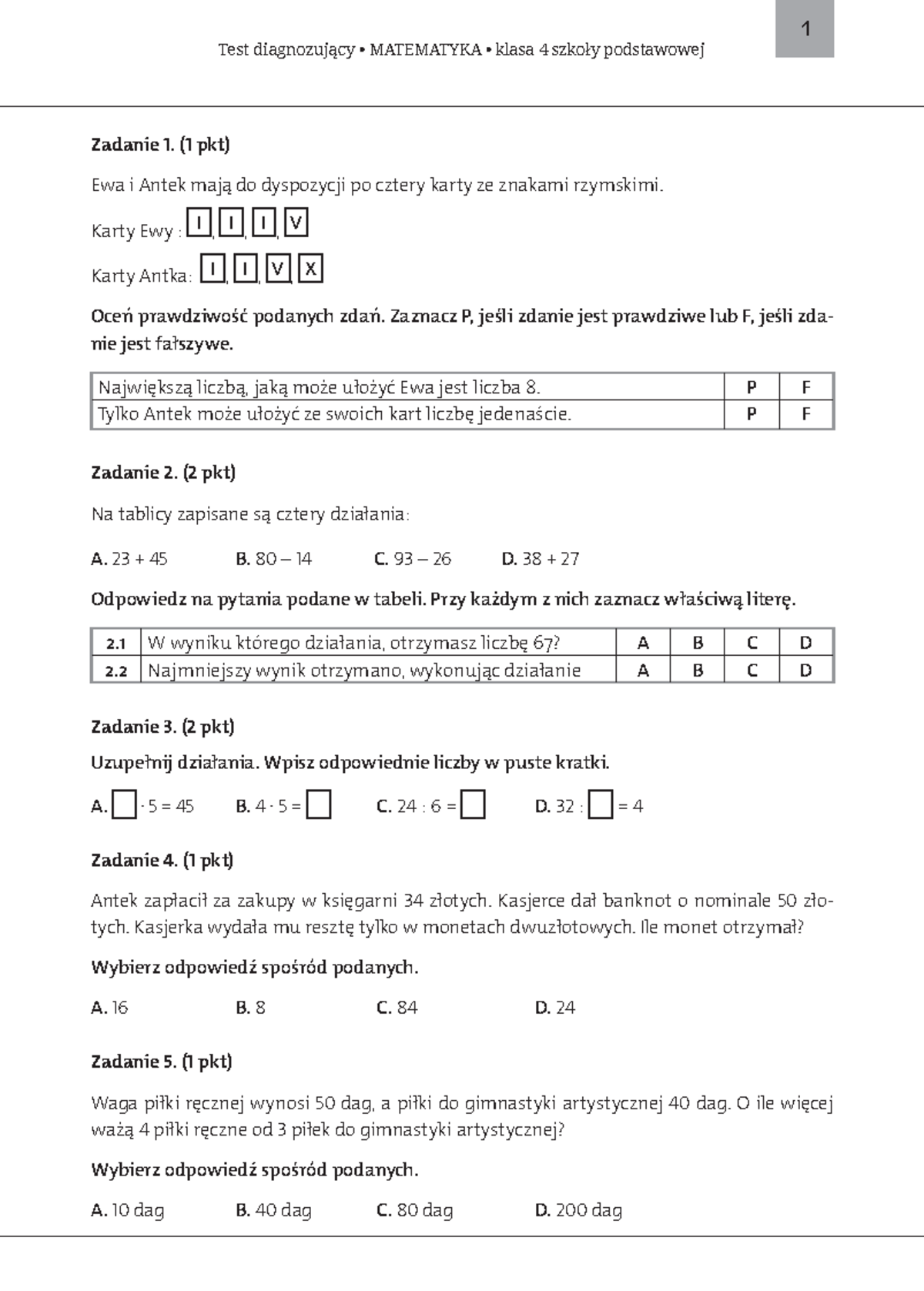 Test Sprawdzający Z Matematyki Po Klasie 4 www.studocu.com