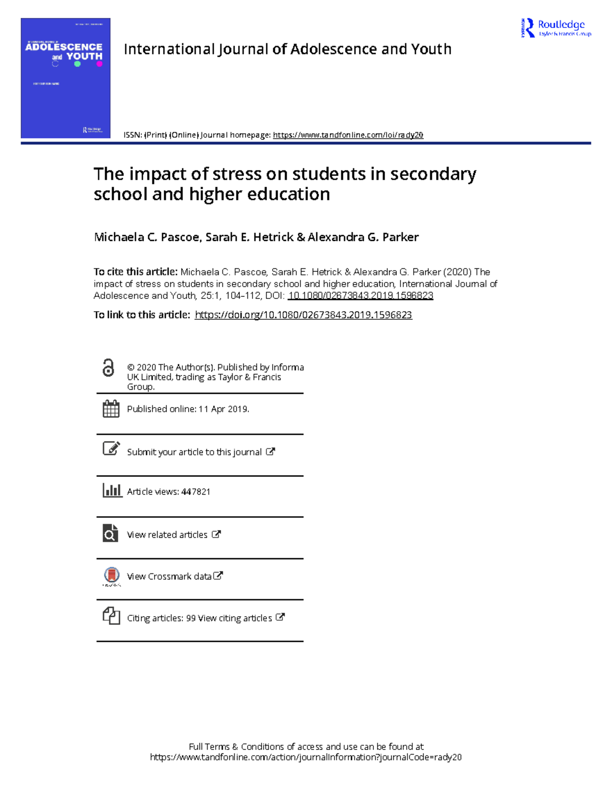 The Effects of Academic-Related Stress on Secondary and Tertiary ...