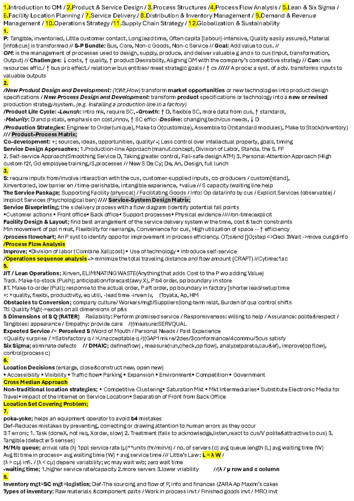 OM Final Exam Cheat Sheet: Key Concepts in Operations Management - Studocu