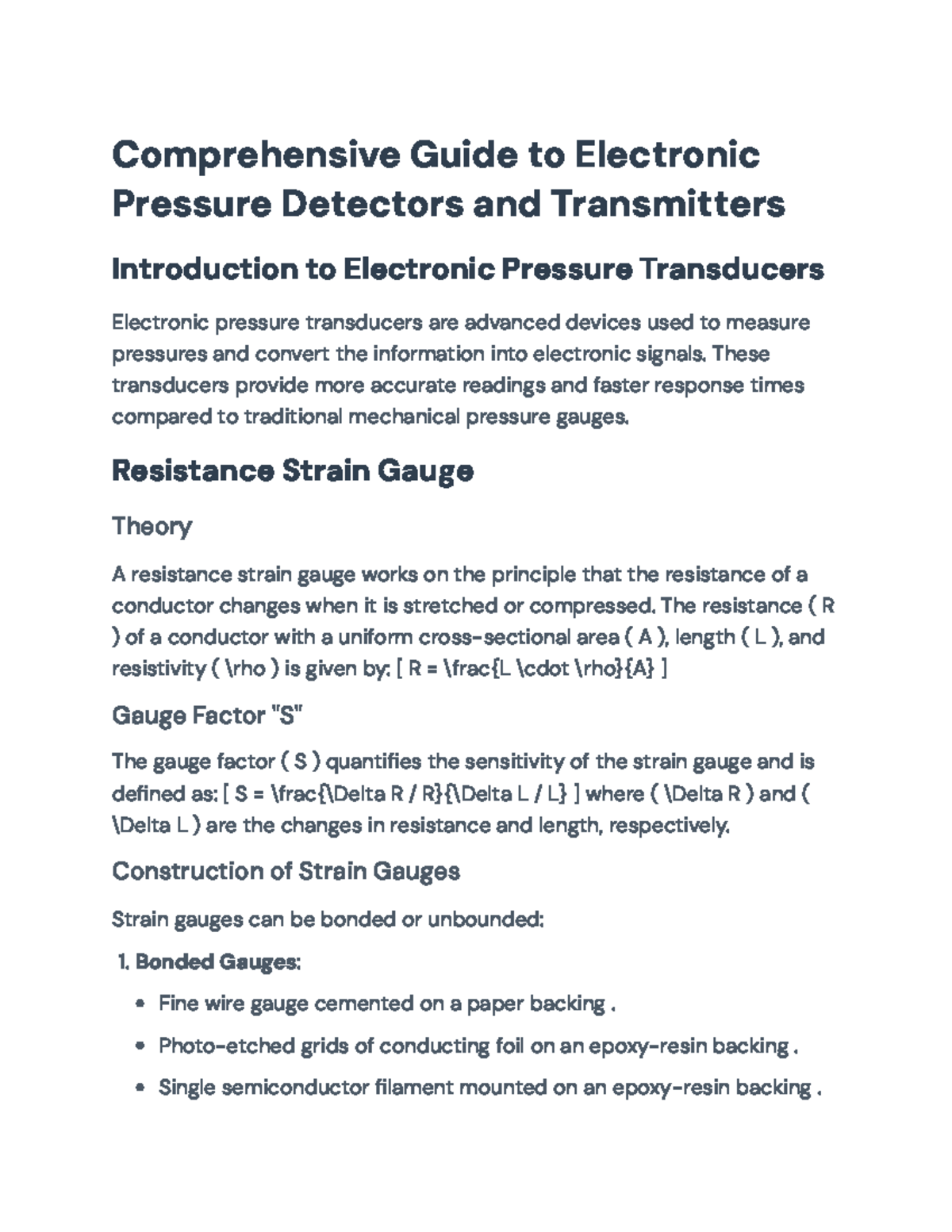 Comprehensive Overview of Electronic Pressure Transducers and ...