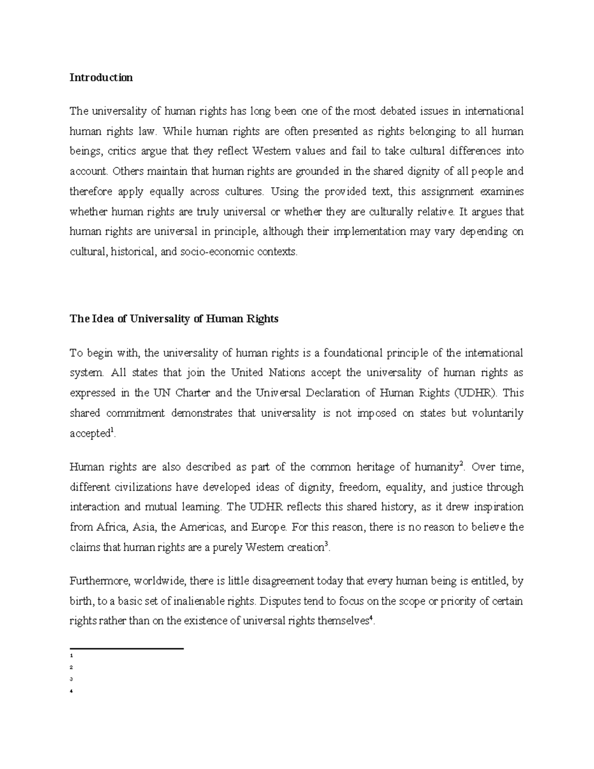 Human Rights Assignment 1: Examining Universality vs. Cultural ...