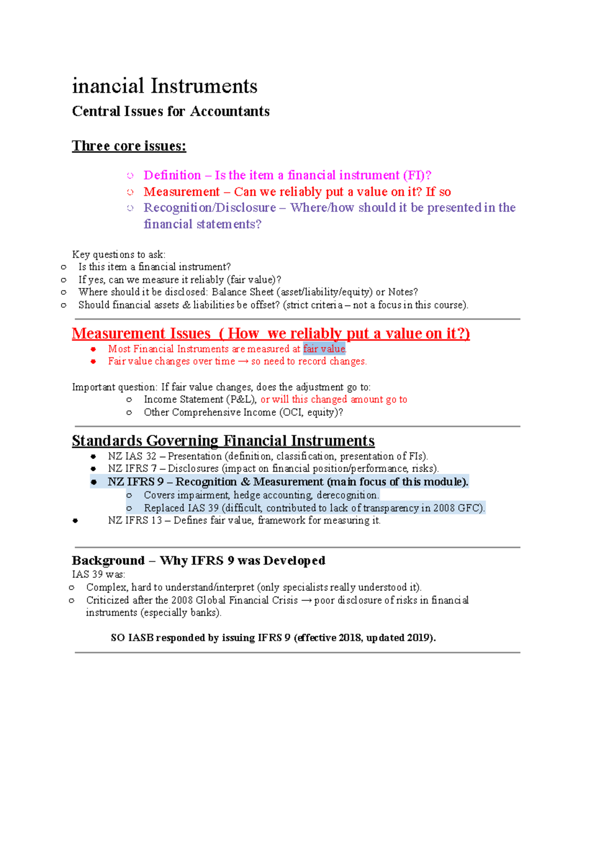 Acc 311 - Pre-Lecture Notes on Financial Instruments and Measurement ...