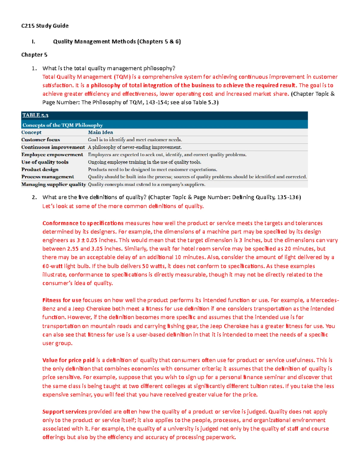 C215 Study Guide: Quality Management, Capacity Planning & Supply Chain ...