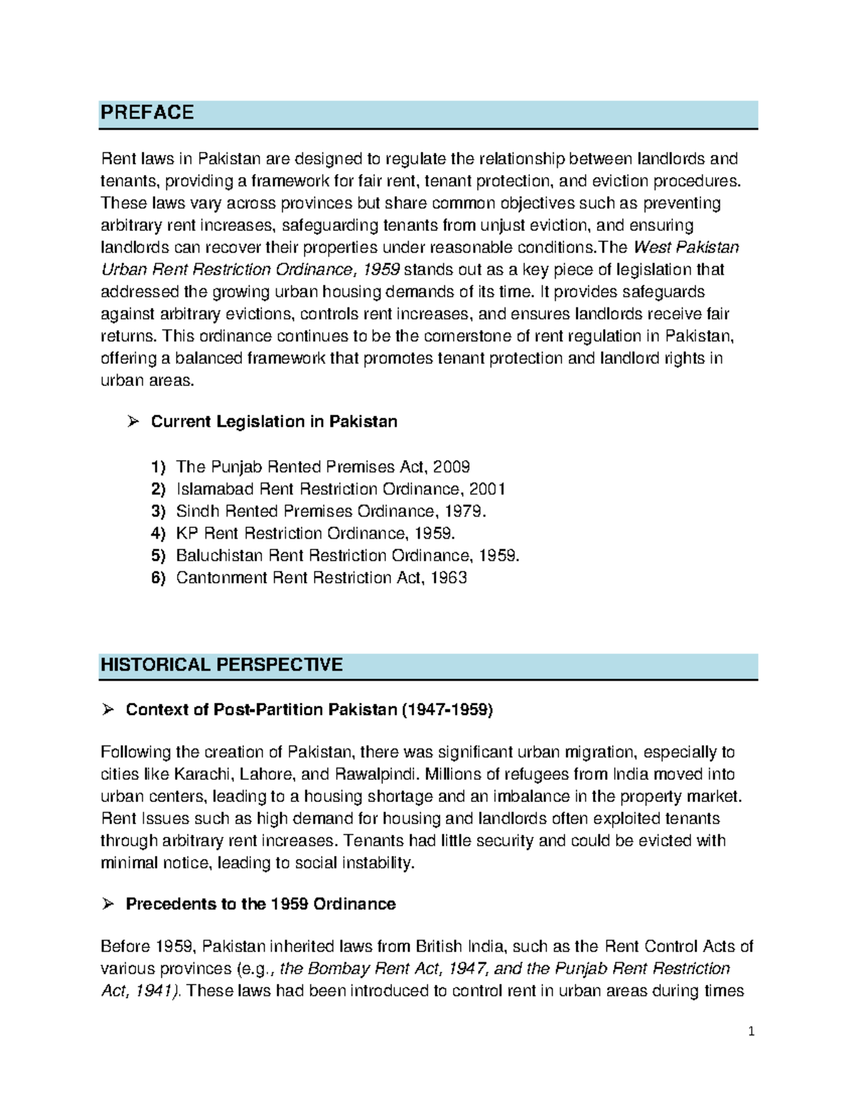West Pakistan Urban Rent Restriction Ordinance: Historical Overview and ...