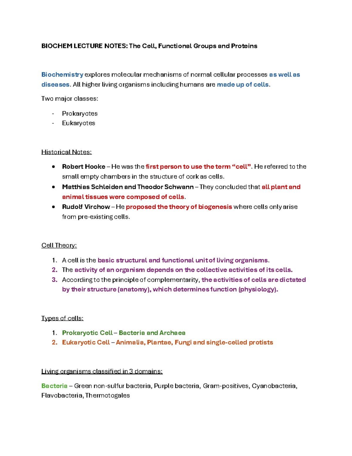 Biochemistry Lecture Notes: Cells, Organelles, and Their Functions ...